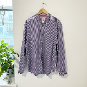 Lacoste Men's Purple & White Stripe Button Up Top Size 45